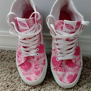 Vans Pink and White High-Top Sneakers